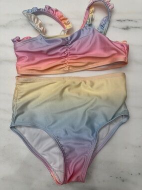 Cotton On Kids size 5 Pastel Rainbow Ombre Ruffle Strap Bikini Swimsuit.Like new